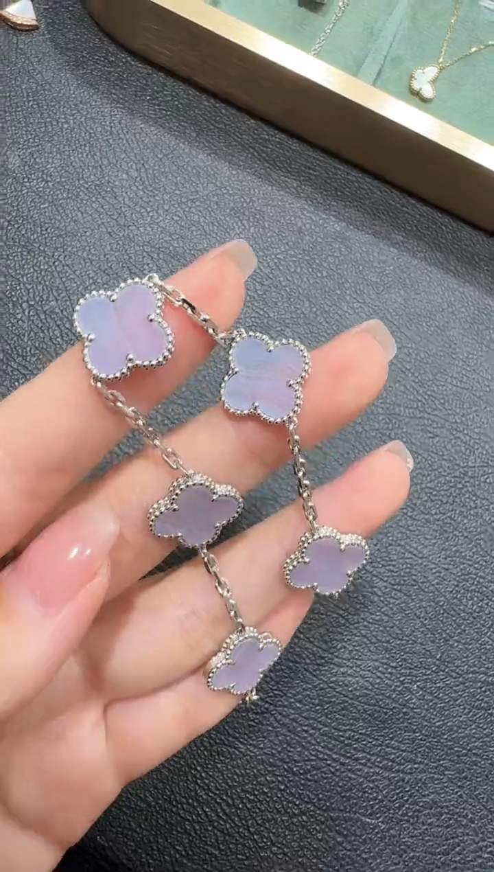 玛瑙/玉髓手链18K金镶嵌紫色k白五花手链GHJ.24