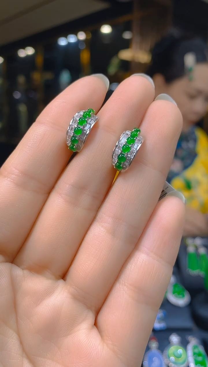 银S925镶嵌翡翠耳饰100(多样性发货发其一)