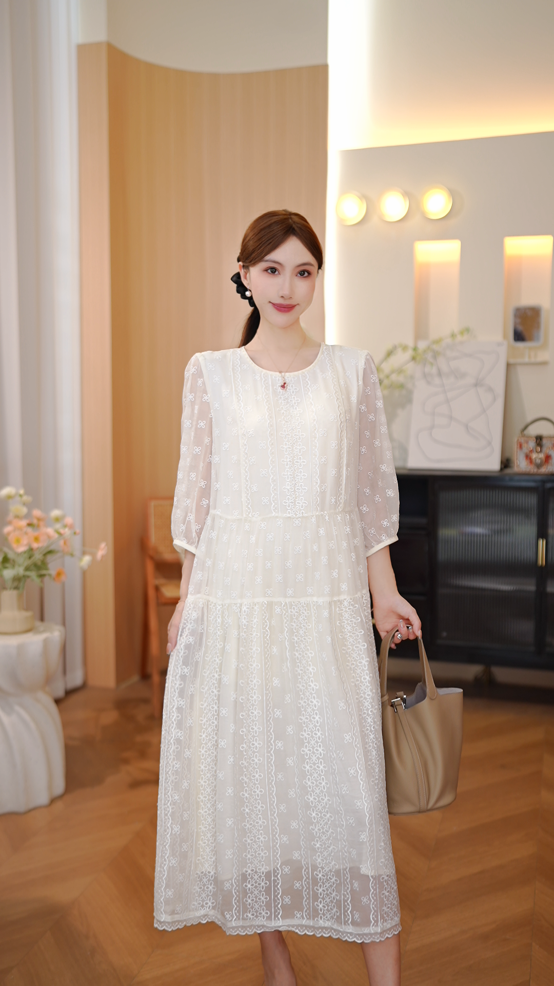 【DuShang】桑蚕丝重工刺绣收腰显瘦优雅连衣裙