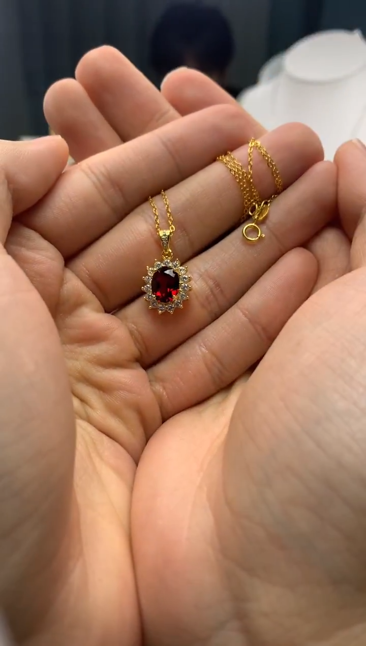 颈饰银S925镶嵌石榴石D16-5