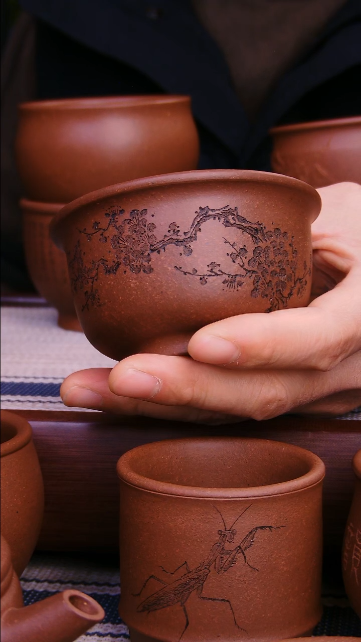 茶杯紫砂天*色深井紫泥杯子