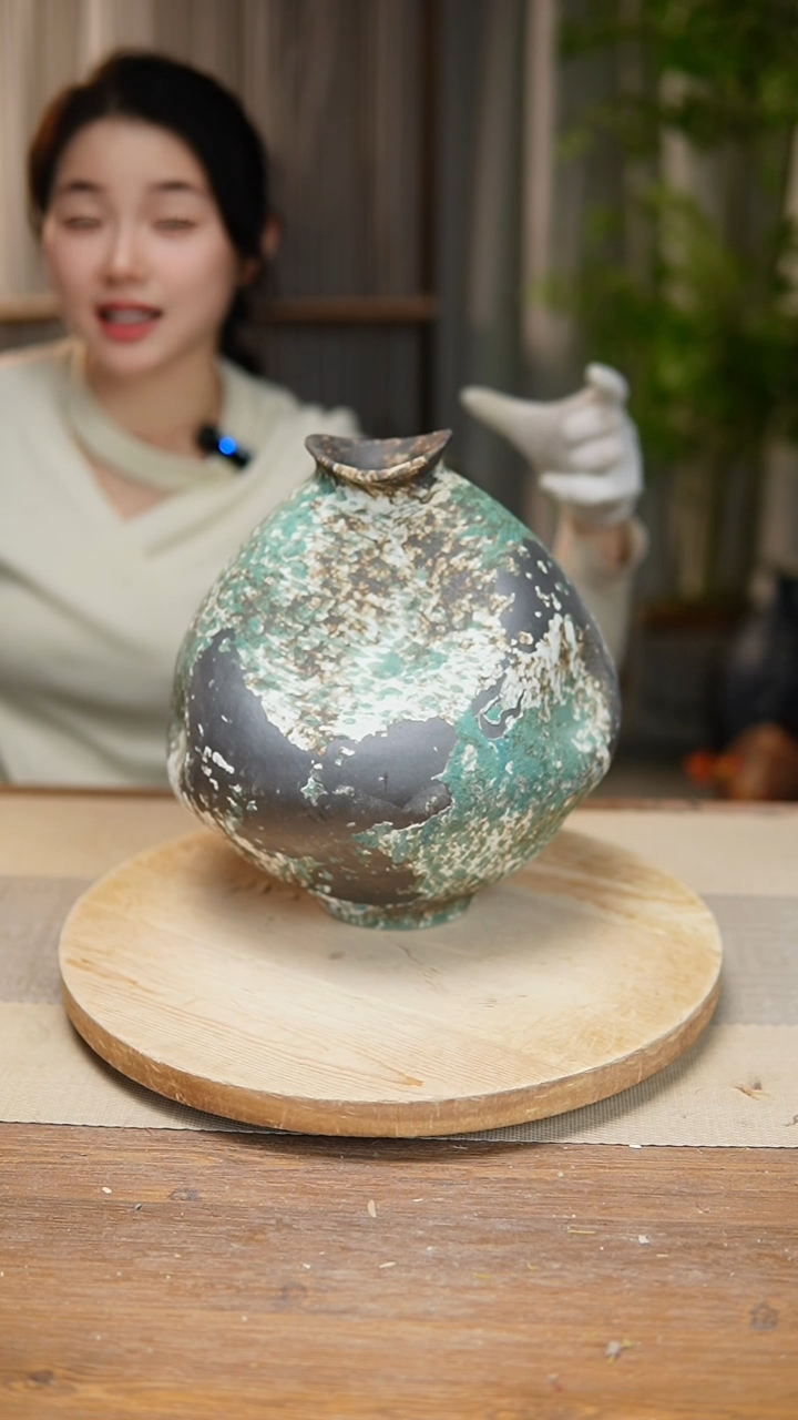 【闪购商品】陶瓷 花器涂鸦绿大肚