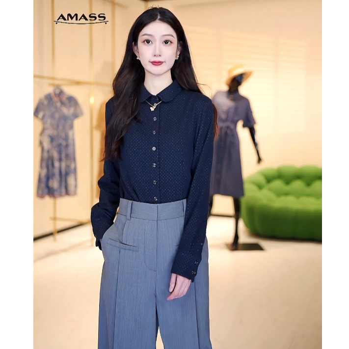 【月色星河】AMASS/阿玛施新款气质百搭时尚金色波点衬衫5300528