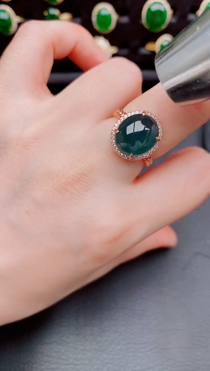 【闪购商品】翡翠戒指银S925镶嵌天然a货翡翠182