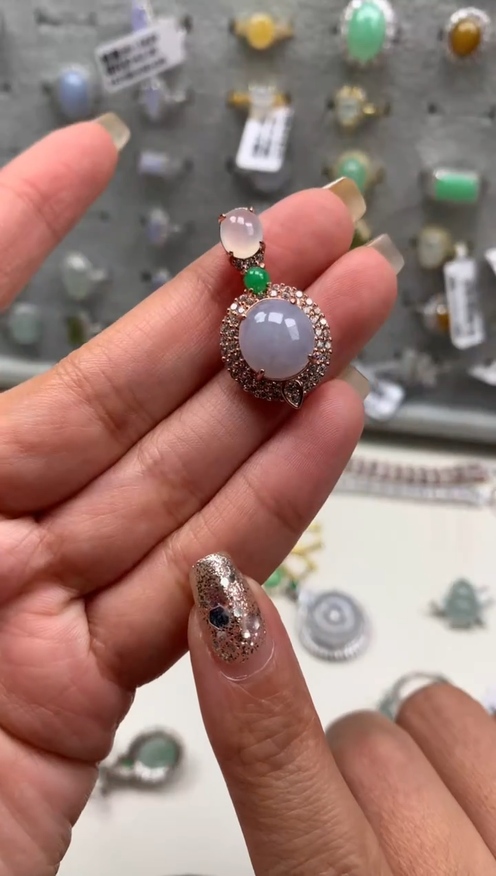 银S925镶嵌戒指翡翠吊坠