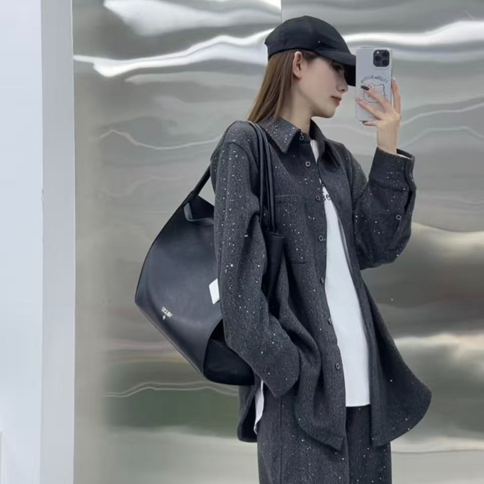 【新品首发】灰色满天星满面闪片时尚显瘦百搭宽松显瘦宽版长外套