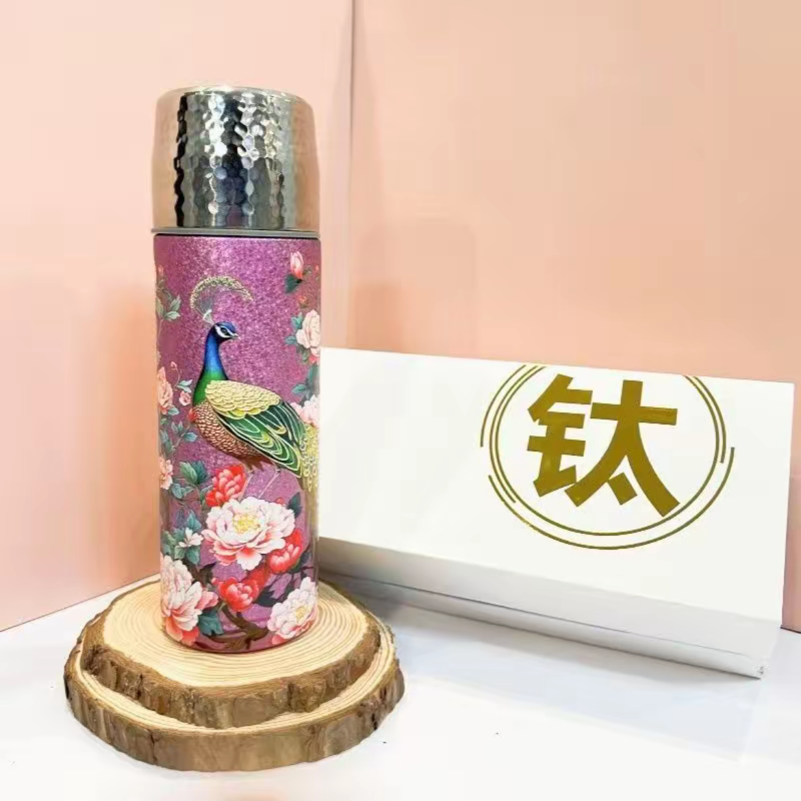  2025新款孔雀呈祥【钛杯】健康负离子保温杯水杯杯子学生复古风