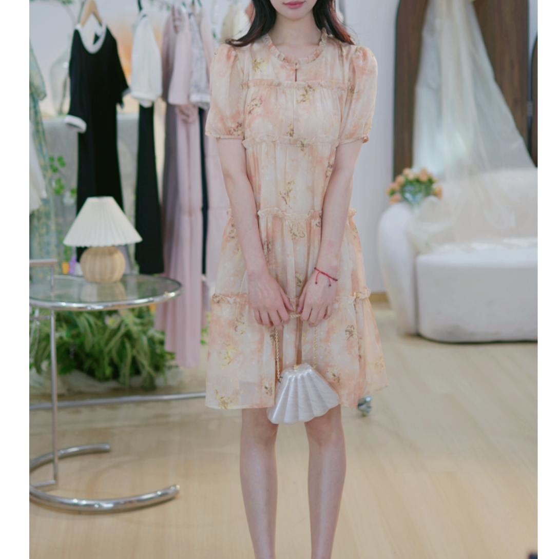 【2025X333X】新款超仙甜美减龄木耳边连衣裙女宽松A字蛋糕中长裙