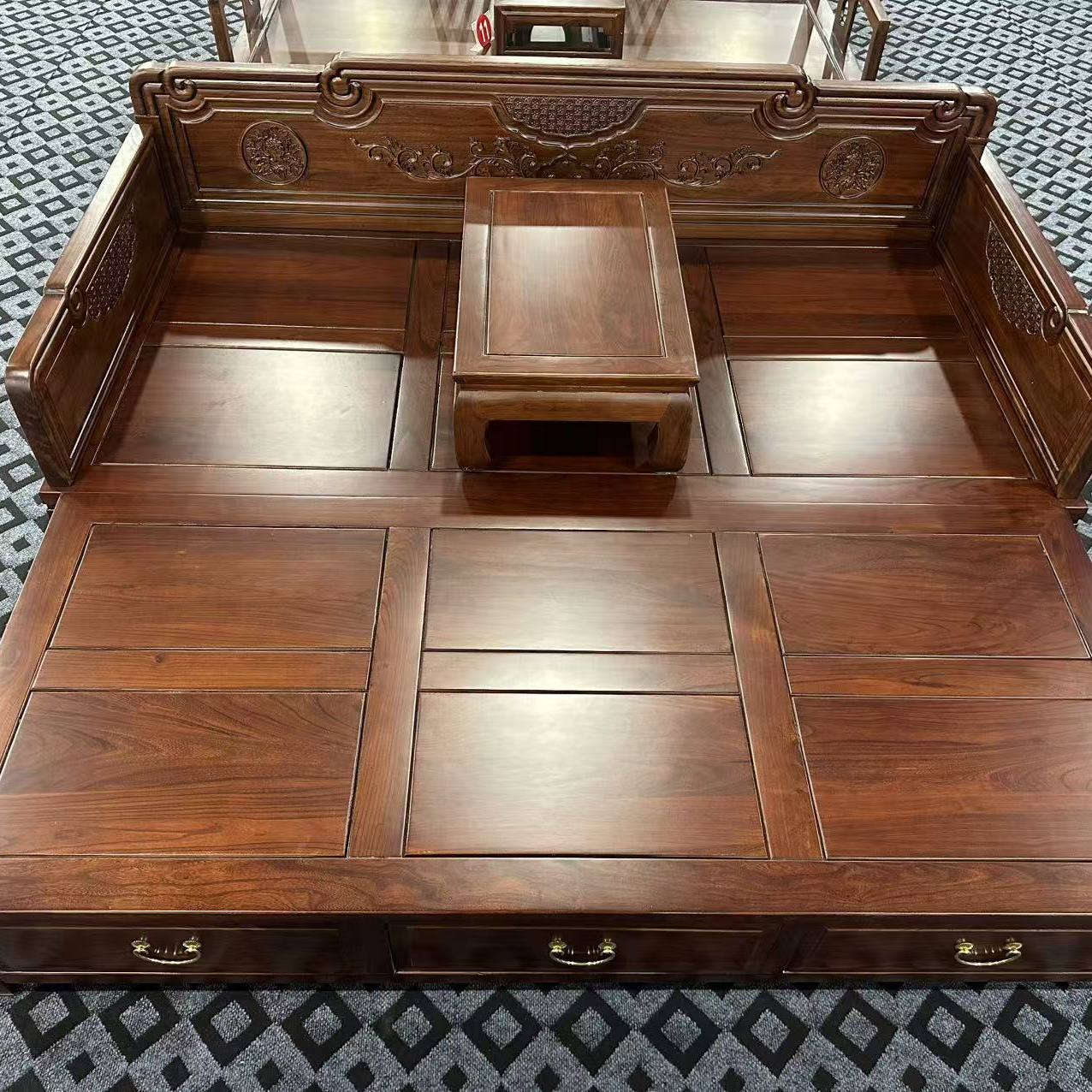 花开富贵推拉平板罗汉床长2米宽1米