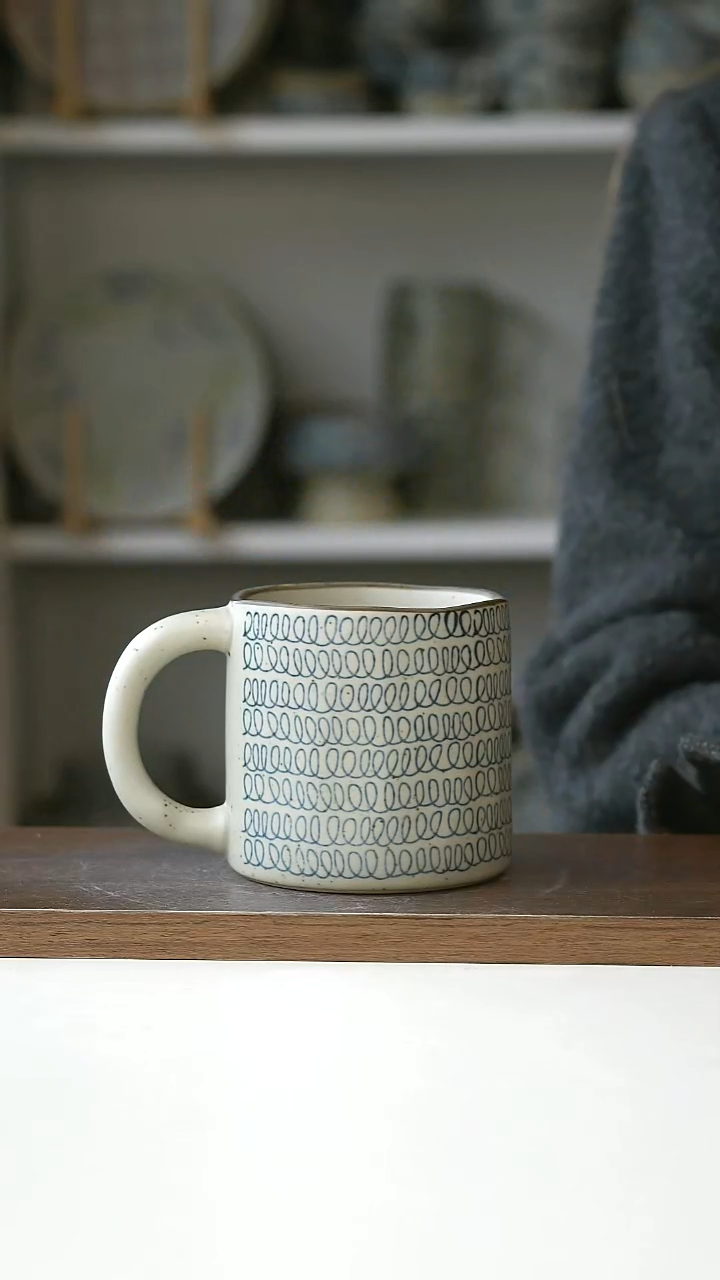 陶粗陶手绘解压纹马克杯420ml@4-2@