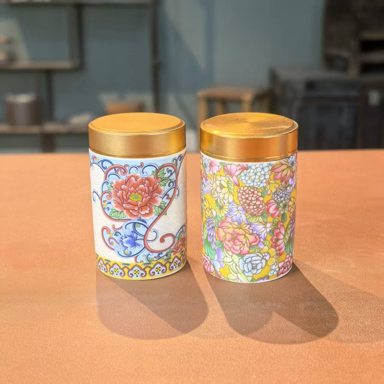 LX171万花珐琅彩+小号繁花旅行茶叶罐