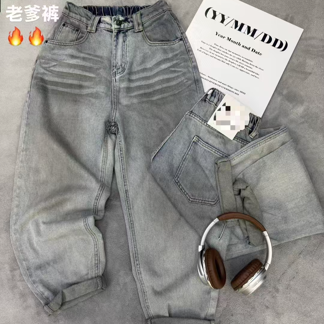 欧货998331春款抄色做旧猫眼脏脏牛仔老爹裤