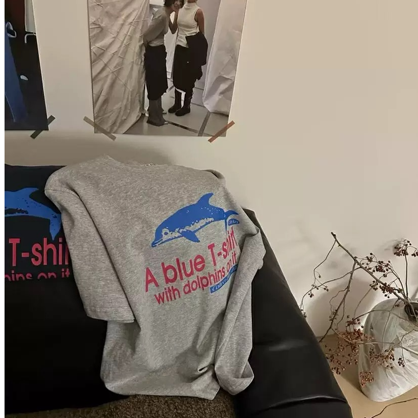 -ARRLMORRE品牌【蓝色海豚】韩版印花T恤棉宽松短袖