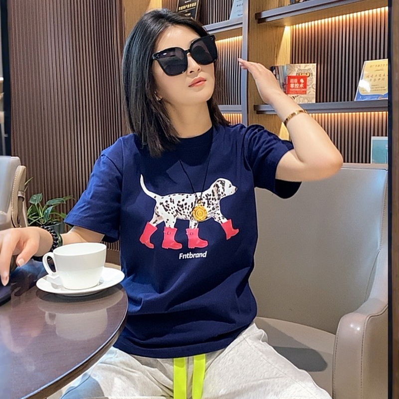 粉靴dog-时尚周美式重磅精梳棉印花短袖白恤男T恤潮流宽松圆领