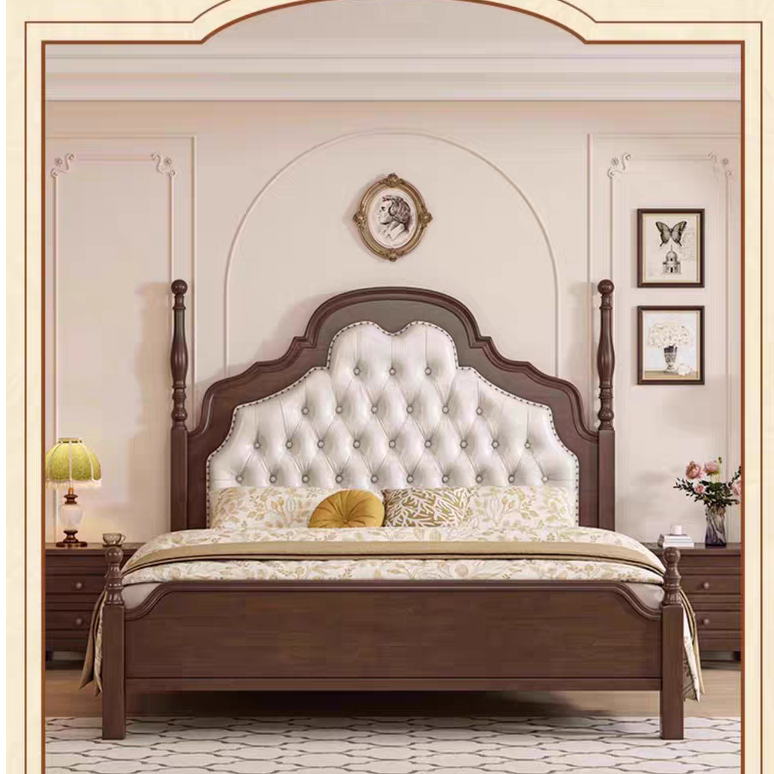 安娜公主软包床复古全实木软靠法式中古主卧儿童实木床