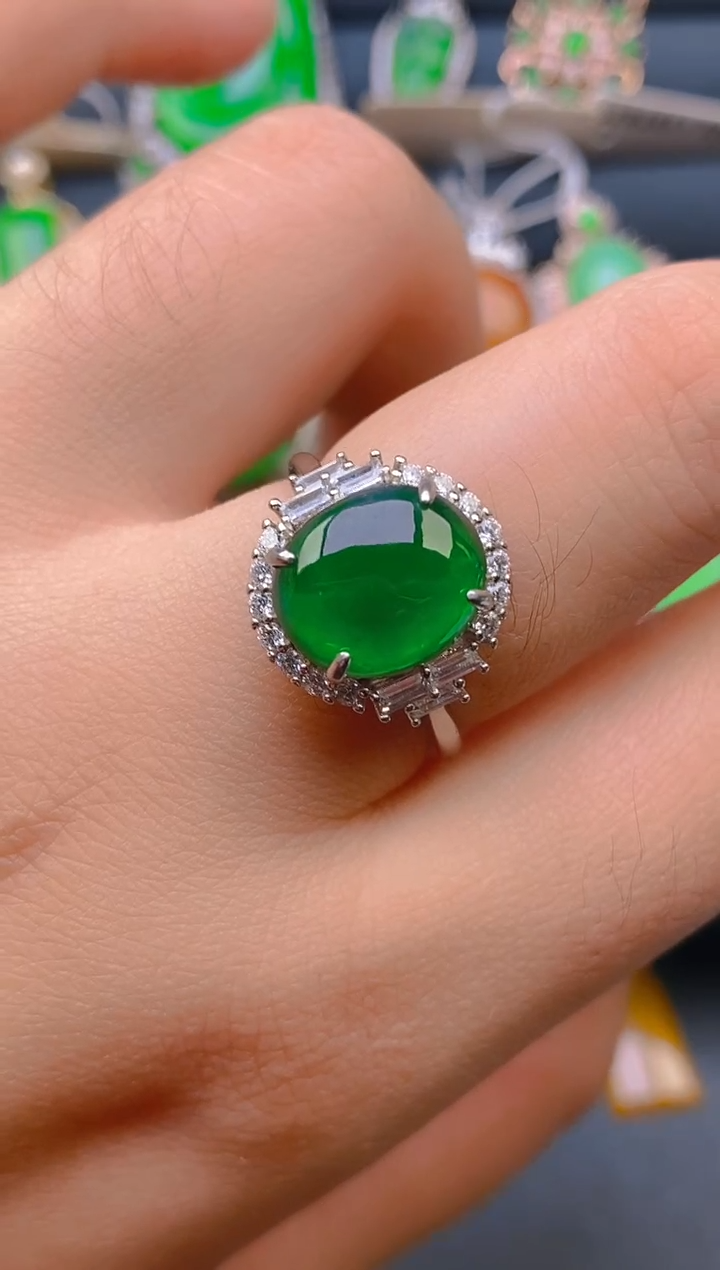 【闪购商品】翡翠戒指银S925镶嵌天然A货翡翠1