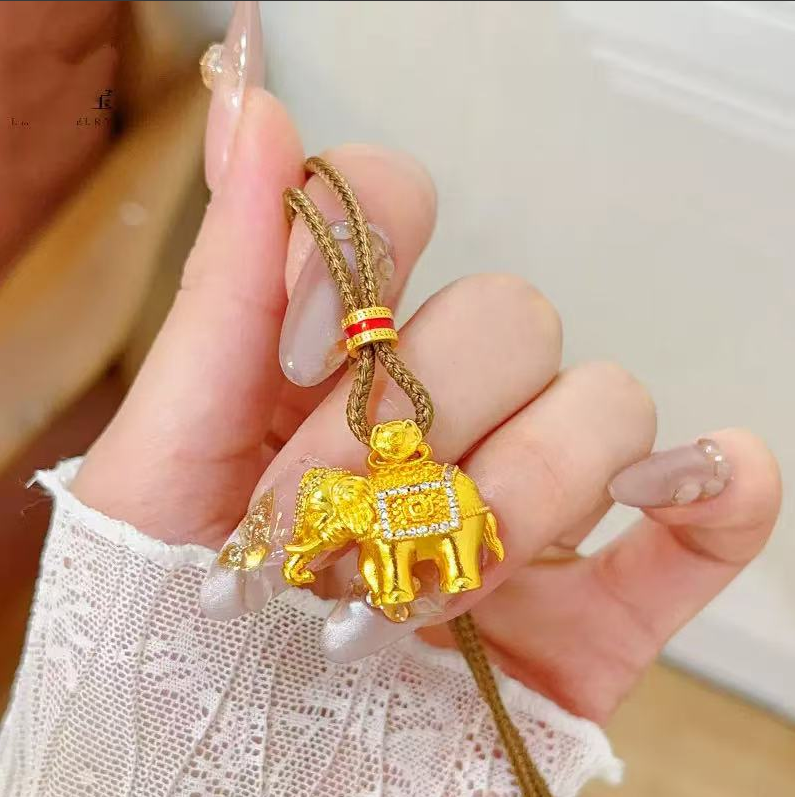 合金项链 项链 高定精工吉祥大象吊坠项链实心吉象毛衣链