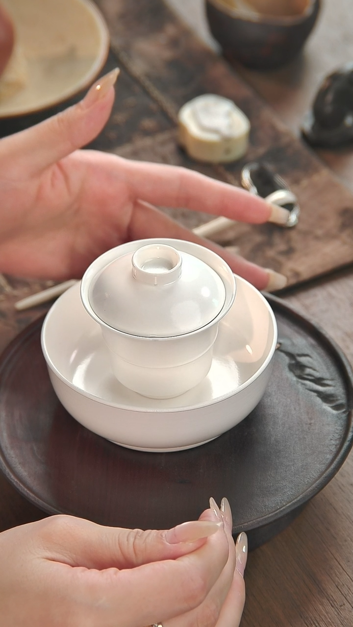 其他竹节素胎小盖碗加壶承........