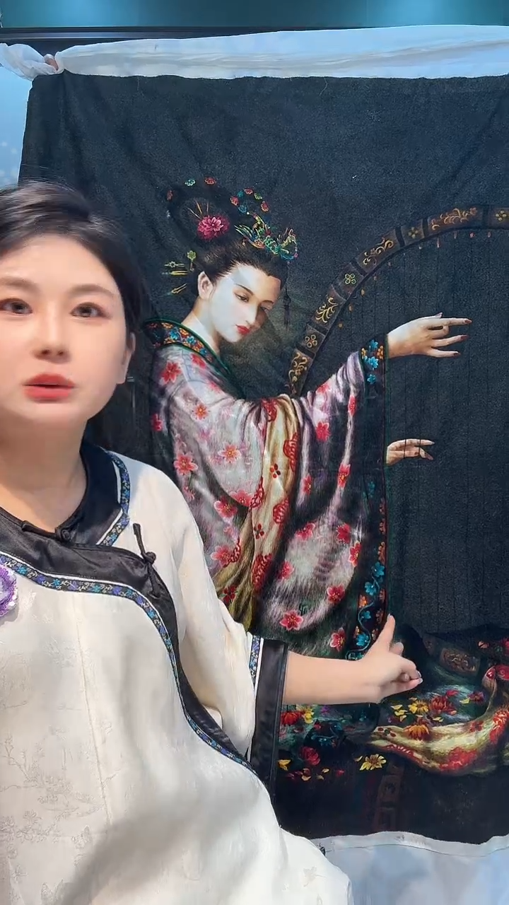 竖款非遗苏绣手工刺绣绣片