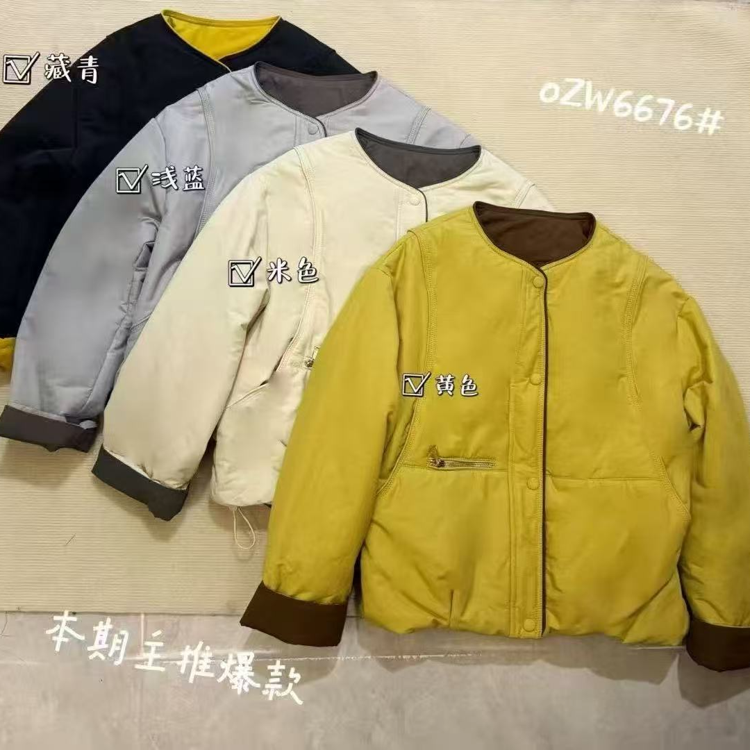 6676冬季保暖显瘦时尚百搭常规加厚女圆领秋冬厚款棉服棉衣短款