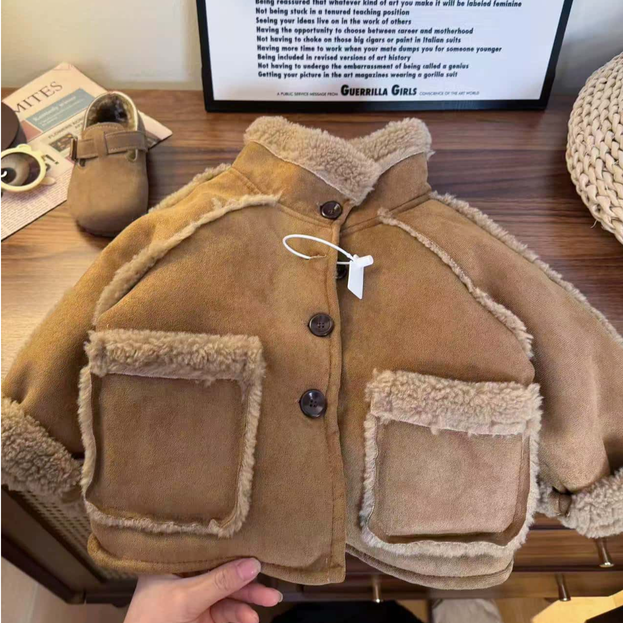 BL风皮毛一体儿童加厚韩版秋冬翻领拉链男童女童保暖棉衣外套