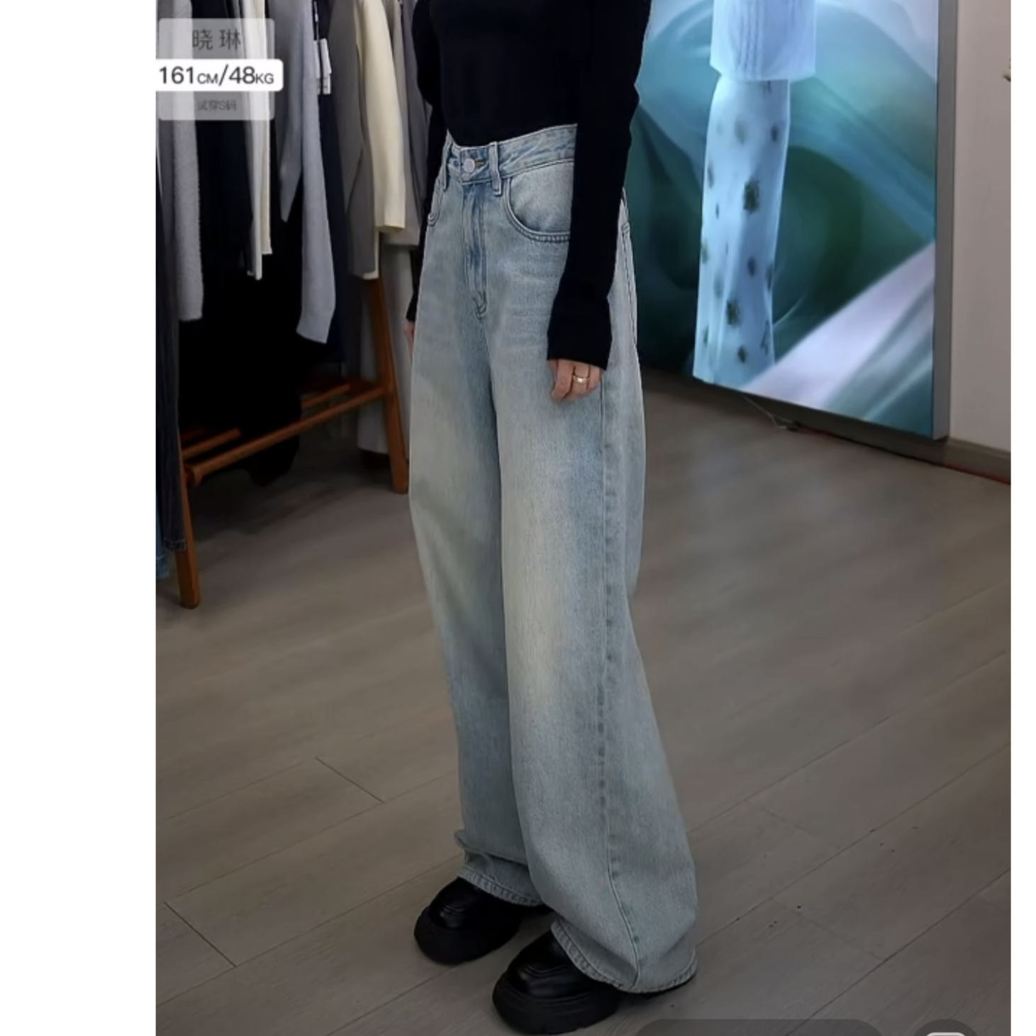 TKYSHOP【商场同款】显瘦时尚春秋直筒浅色牛仔阔腿裤 10H1OA00A154