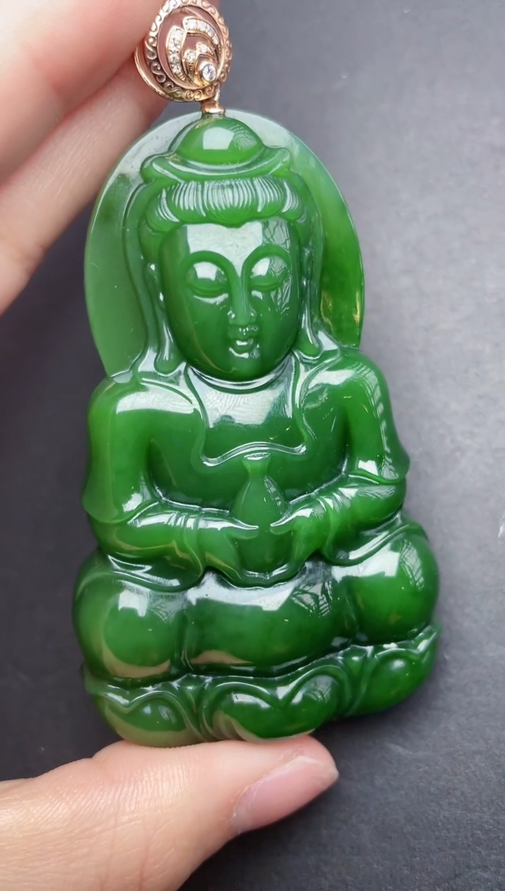 【闪购商品】和田玉吊坠18K金镶嵌传世级观音吊坠7号料