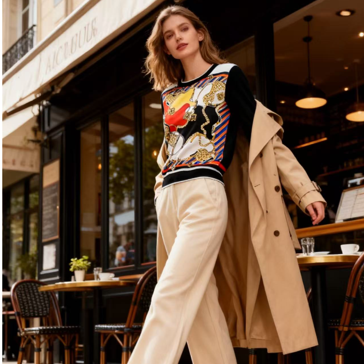 2025秋【绚丽多彩】25211 桑蚕丝印花拼接绢丝上衣