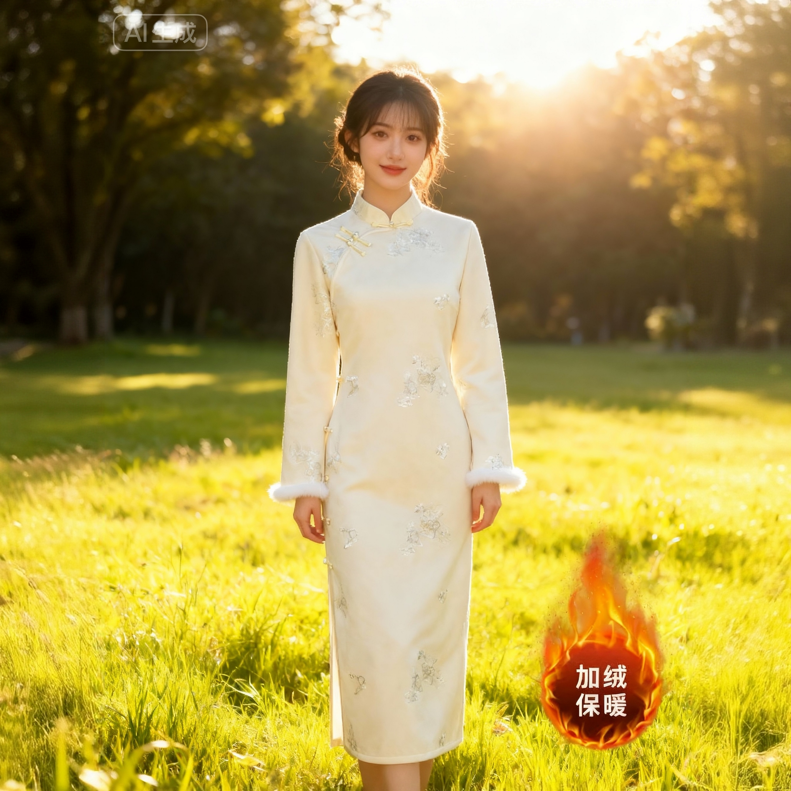 【月白】女新中式2025新款秋冬季加绒加厚日常可穿古法全开襟旗袍