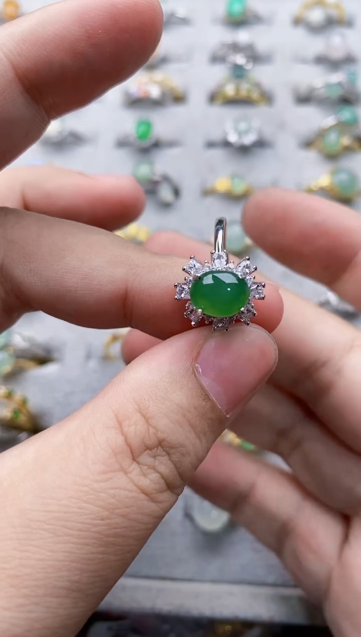 翡翠银S925镶嵌戒指10-10-10--6