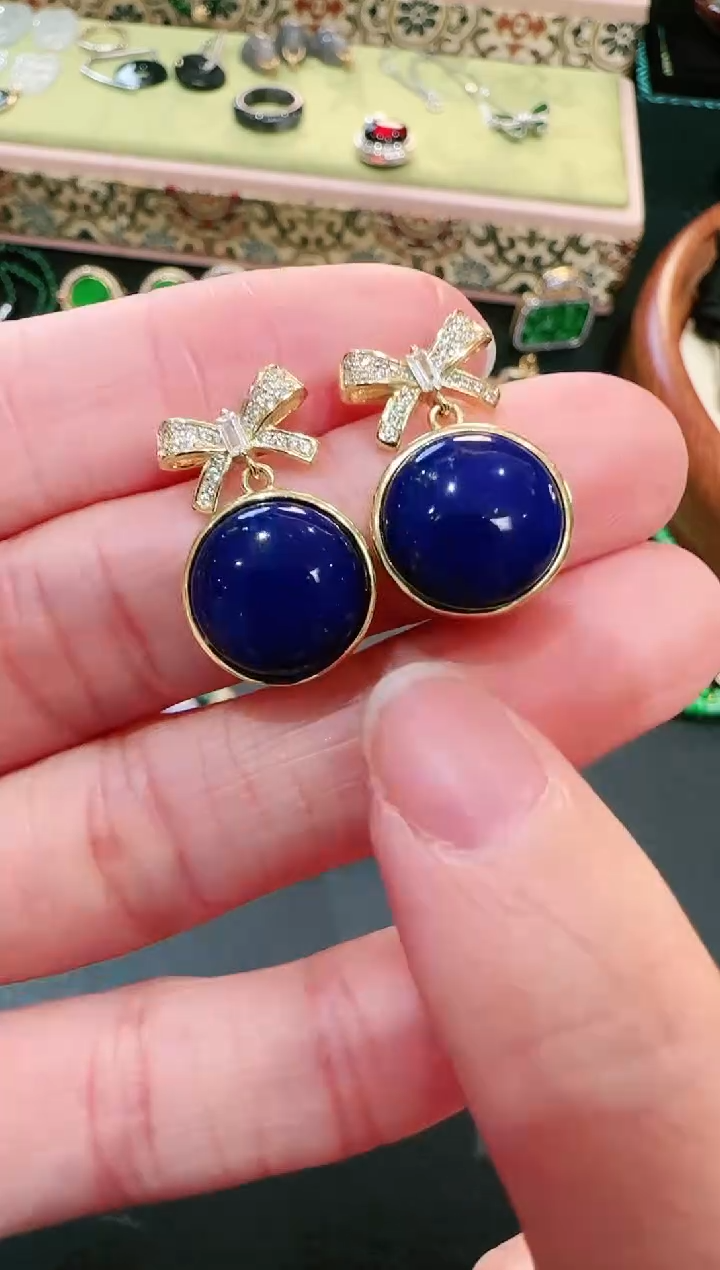 【闪购商品】青金石耳饰银S925镶嵌耳饰