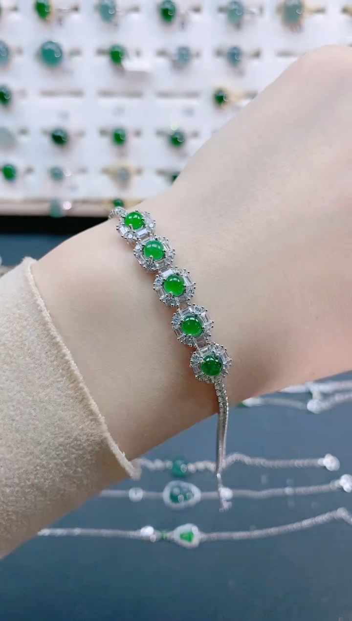 【闪购商品】翡翠手链银S925镶嵌天然翡翠