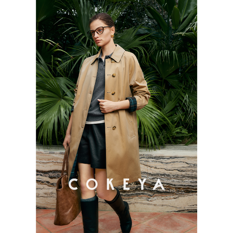 COKEYA/秋！伦敦旅行家~双面穿定制精纺羊毛格纹三重防水风衣女