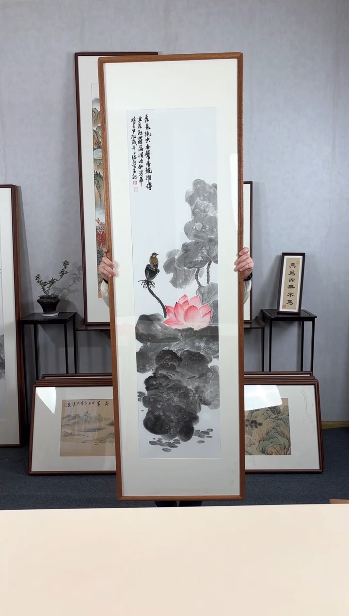 【闪购商品】国画手绘*荷花竖幅*52*172cm实木框