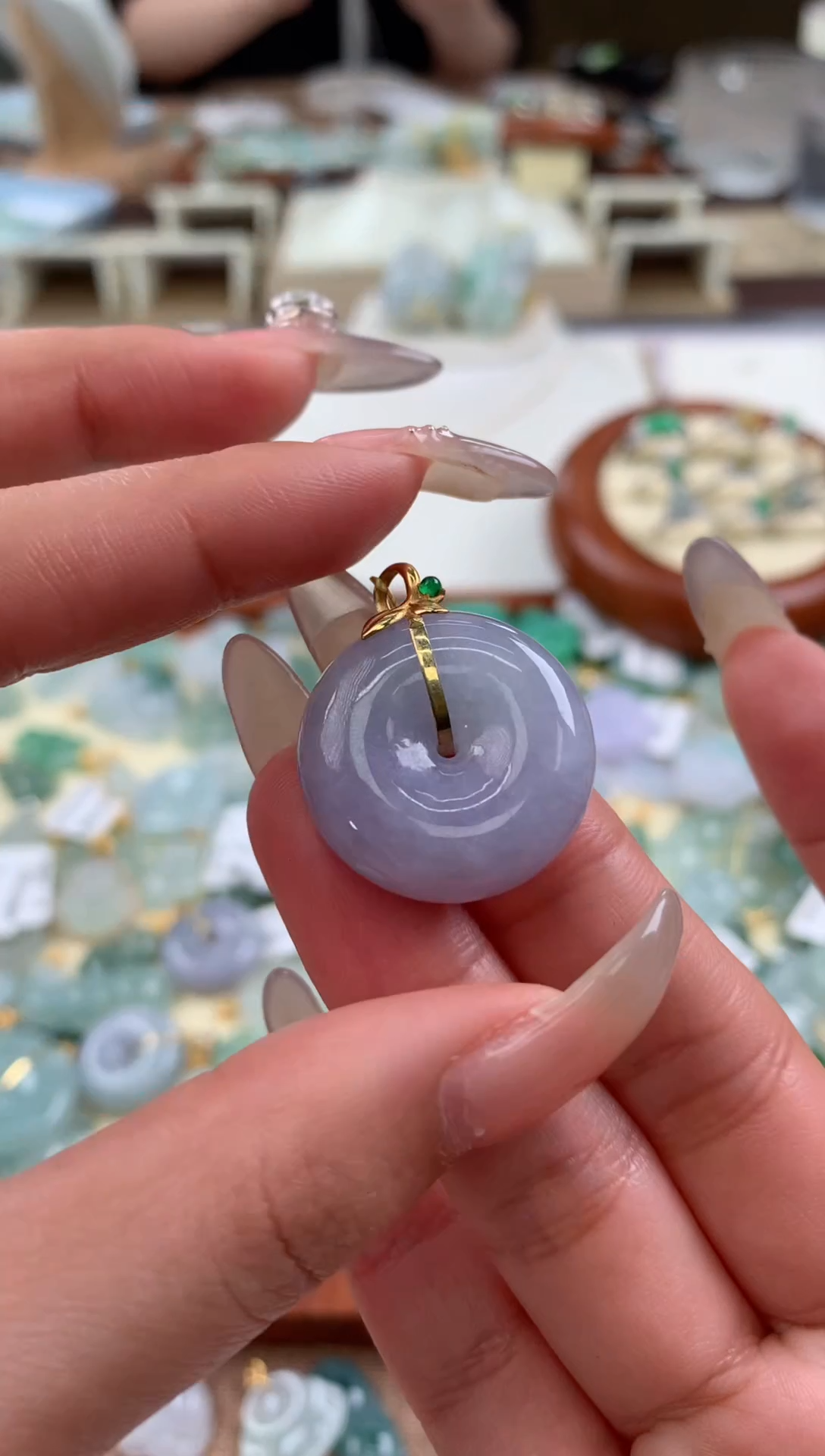 【闪购商品】翡翠颈饰18K金镶嵌天然A货翡翠挂件