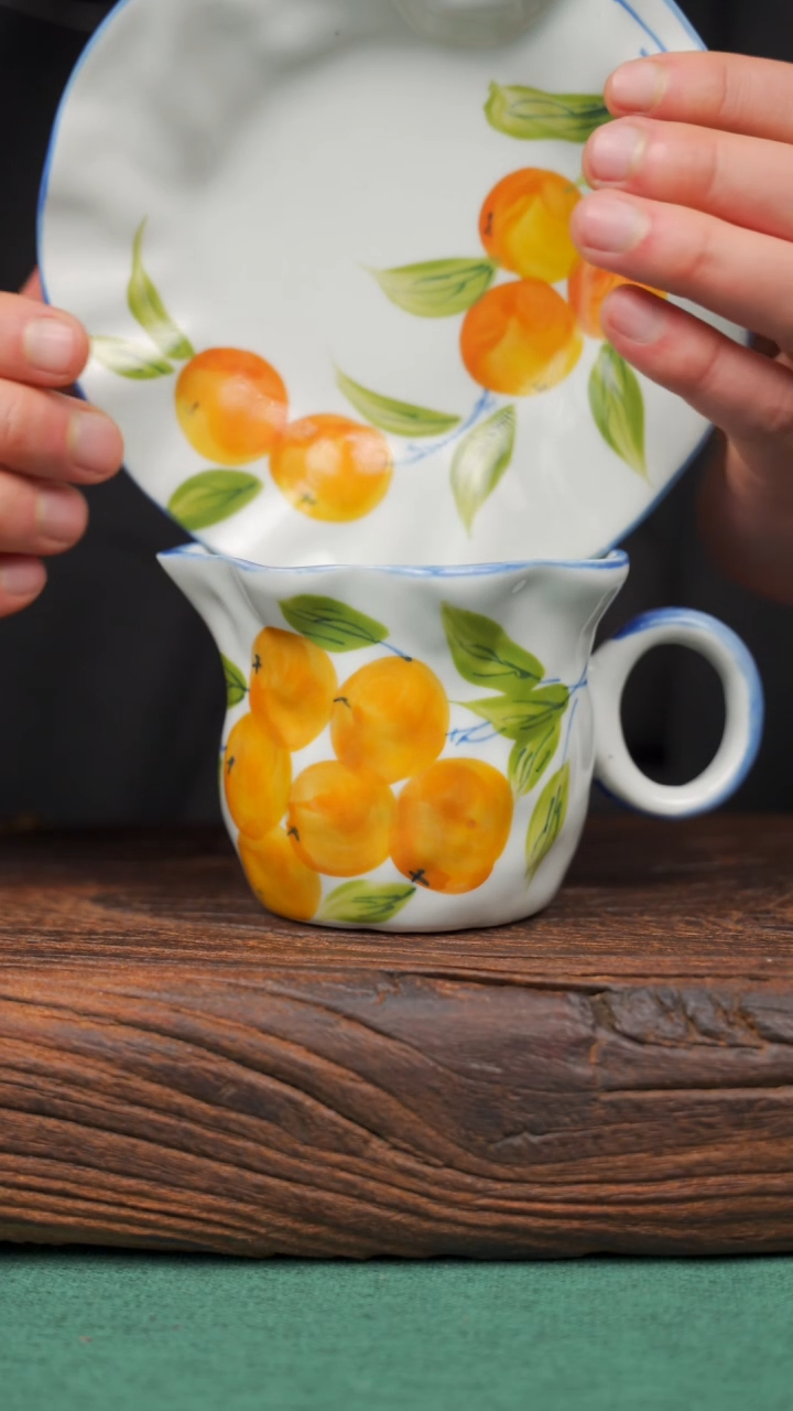 【闪购商品】瓷片寻一缕瓷香杯釉下手工手绘瓷器 枇杷咖啡杯