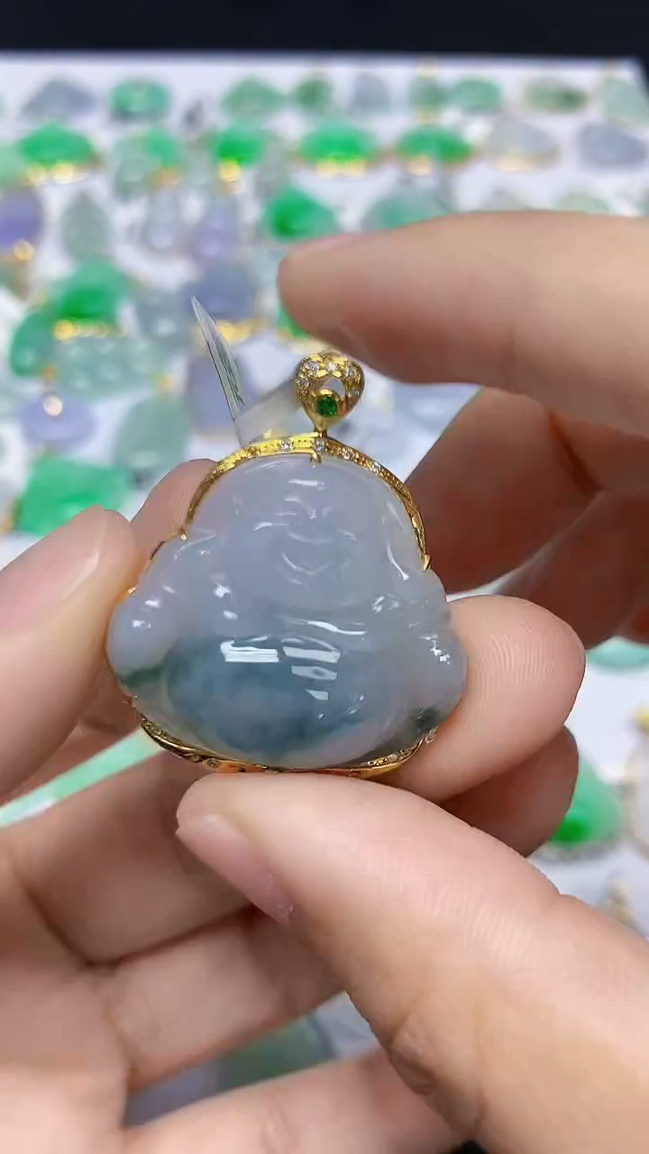 翡翠18K金镶嵌颈饰天然缅甸翡翠A货