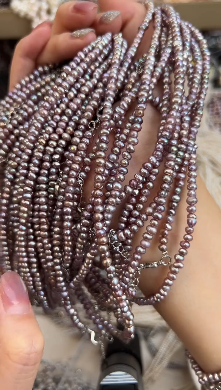 未镶嵌福利淡水珍珠无核*强光珍珠项链紫色4mm左右（多样性发一）