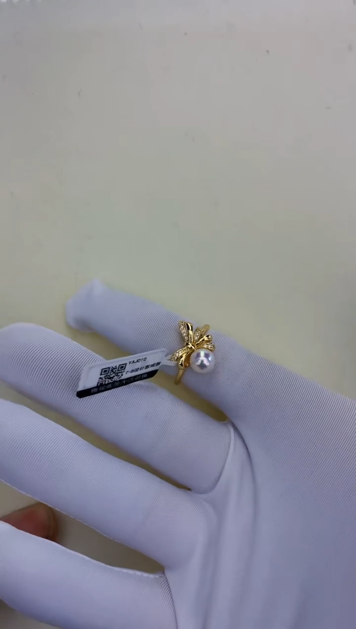 银S925镶嵌饰品海水珍珠金色热巴款戒指