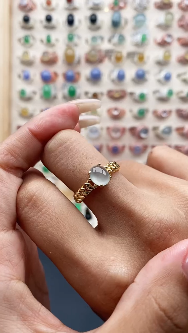 【闪购商品】翡翠戒指银S925镶嵌缅甸天然A货翡翠222  5+8