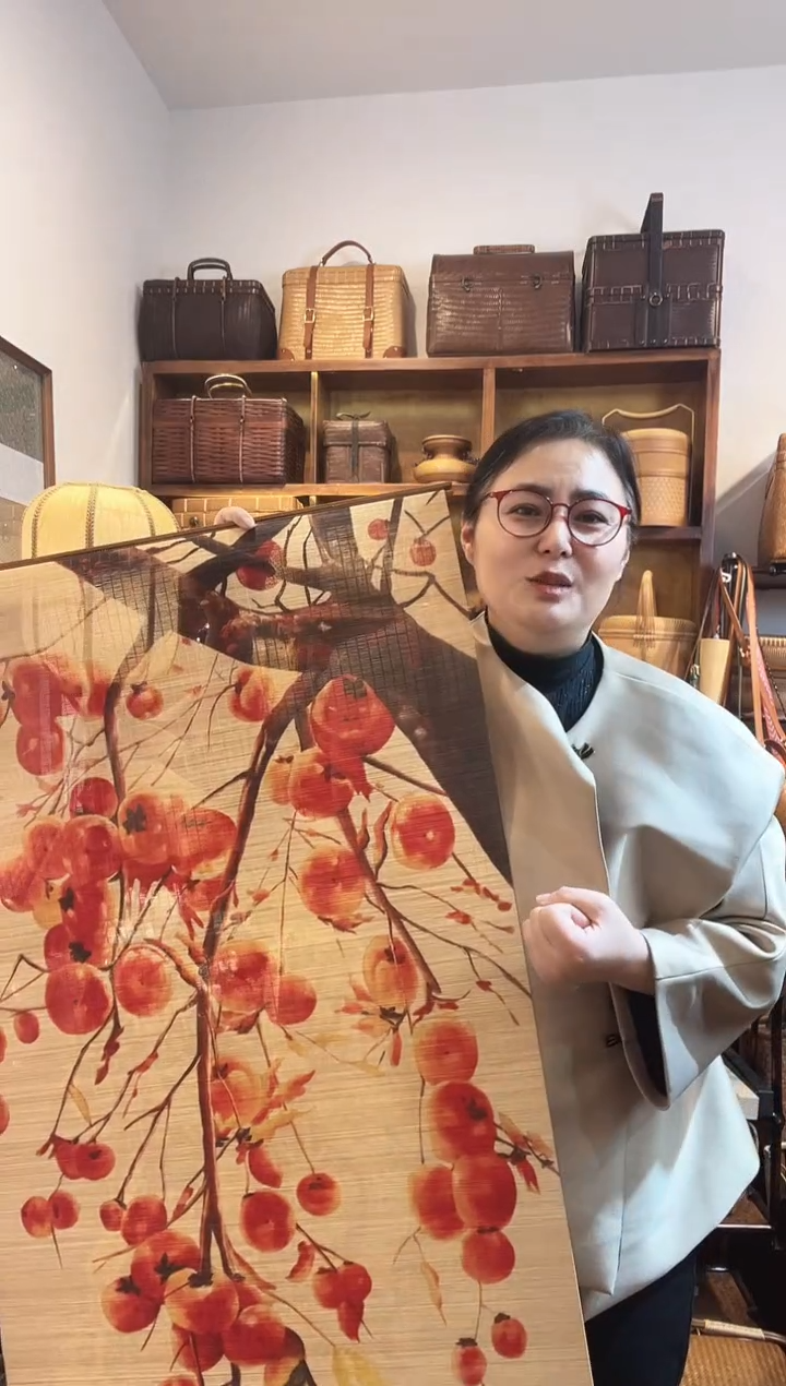 竹丝葫芦柿柿如意双面挂画