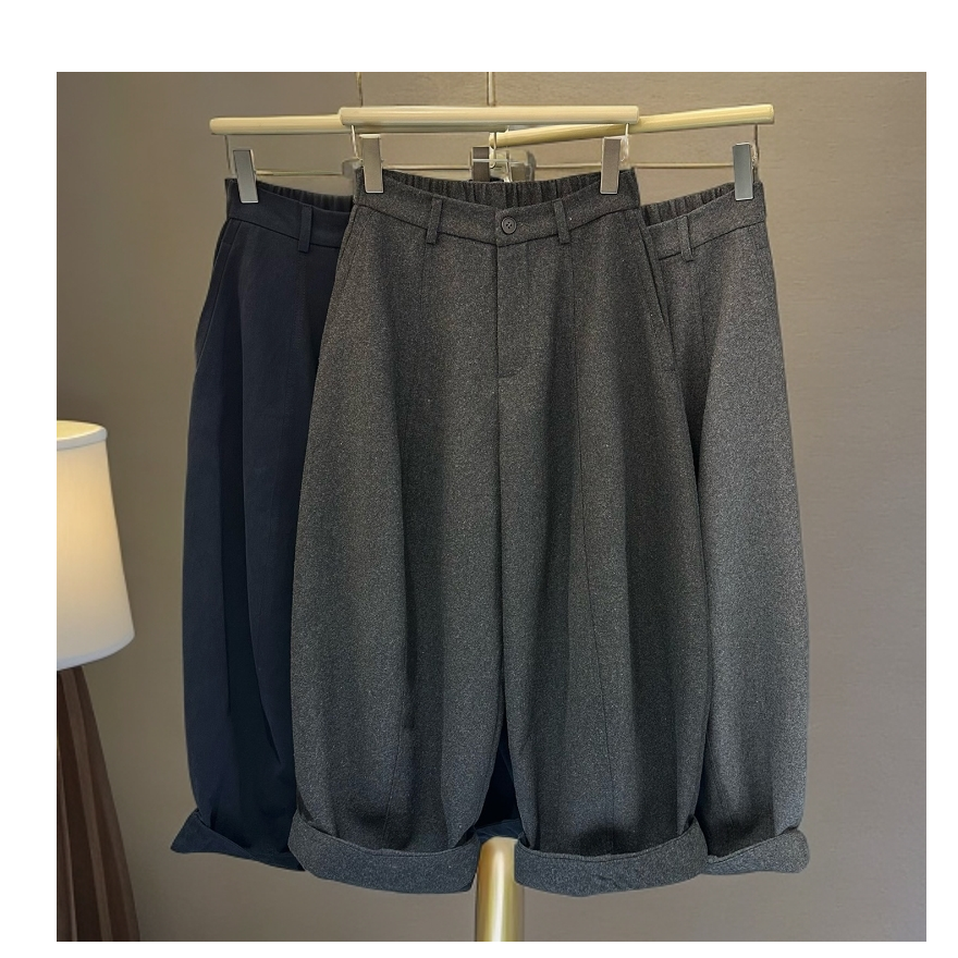 韩系2025秋冬新款洋气脚卷边毛呢阔腿裤女宽松显瘦慵懒气球休闲裤