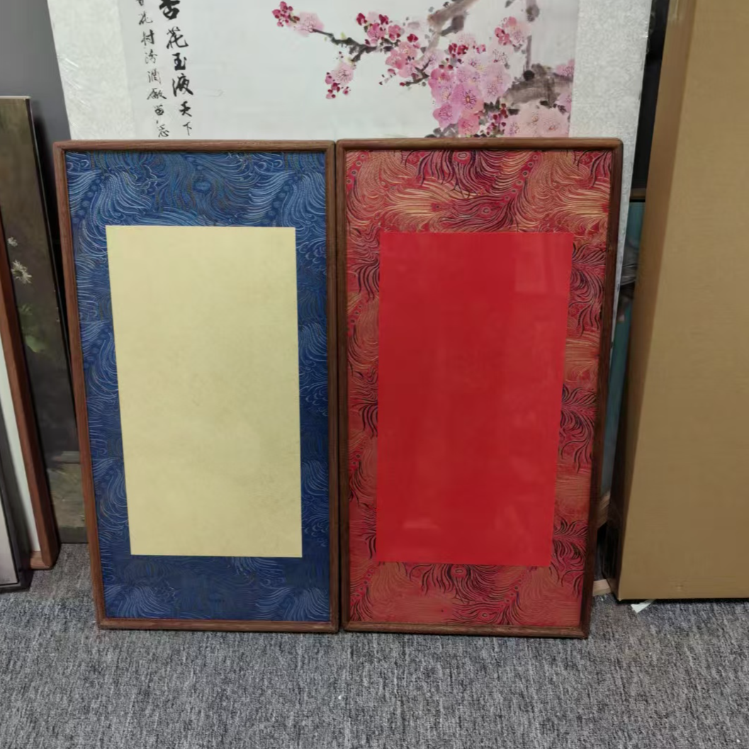 【33*66】宋锦沙比利乌檀木双眼皮实木画框榫卯