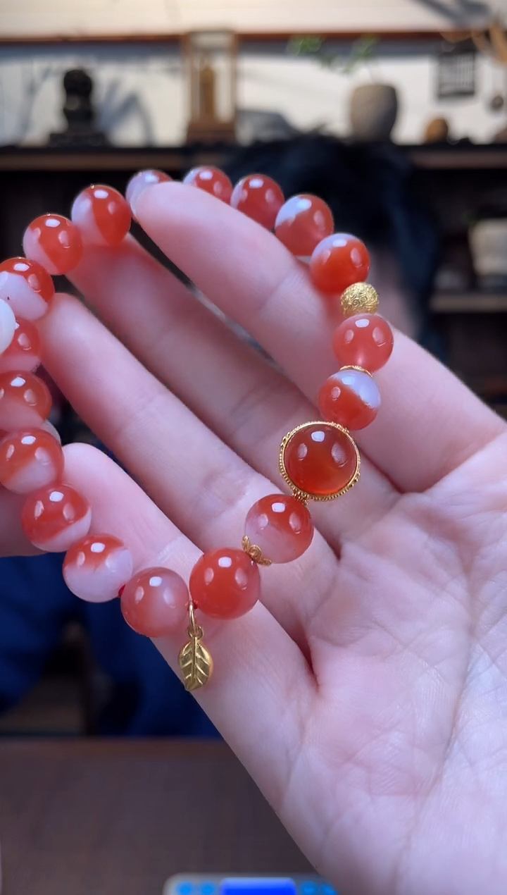 【闪购商品】南红玛瑙手串18K金镶嵌18K金南红手串CS