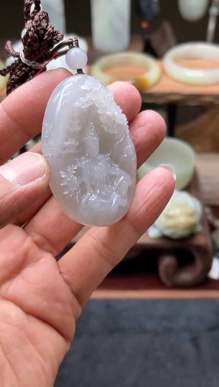 【闪购商品】和田玉吊坠未镶嵌青海冰烟紫 山水观音9003201