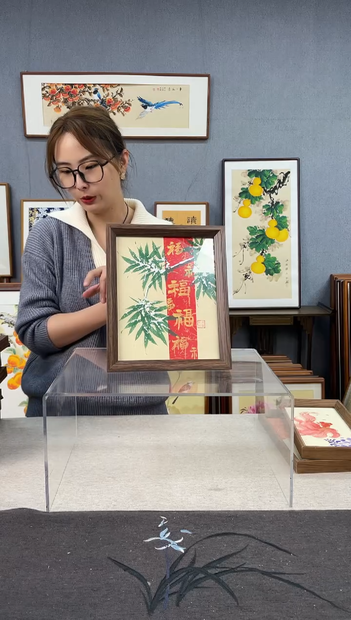 【闪购商品】国画10寸-23*29摆台书法作品-竹子