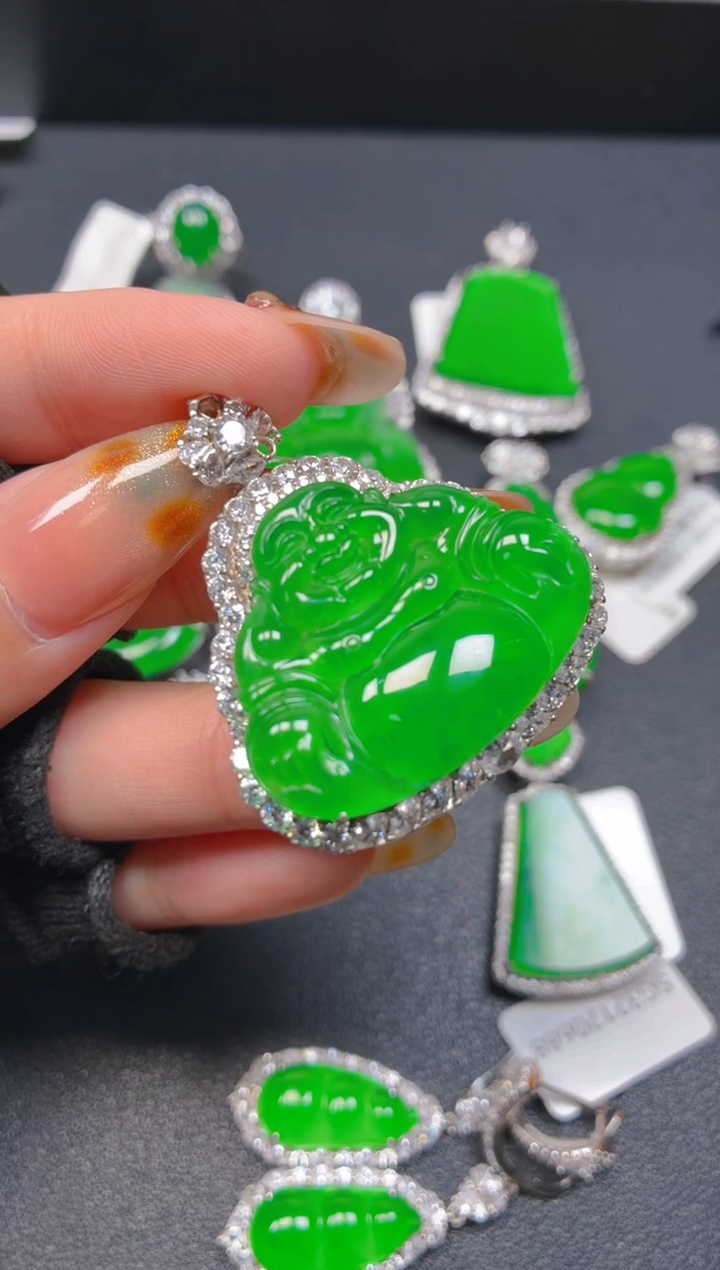 吊坠(不含链)银S925镶嵌翡翠快****️1