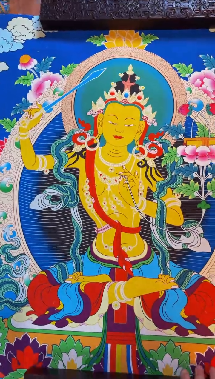 装裱画精品手绘唐卡链接--A156黄文殊菩萨