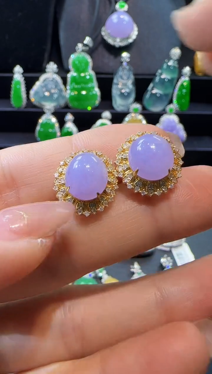 【闪购商品】翡翠耳饰18K金镶嵌耳钉