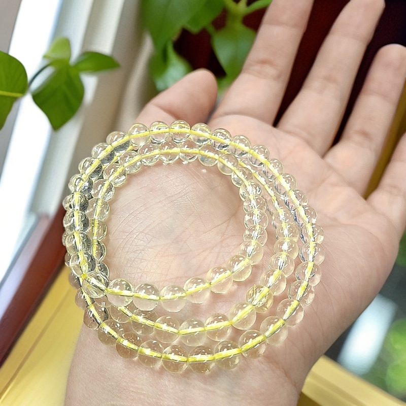 时尚气质精品柠檬黄卡6毫米三圈手串